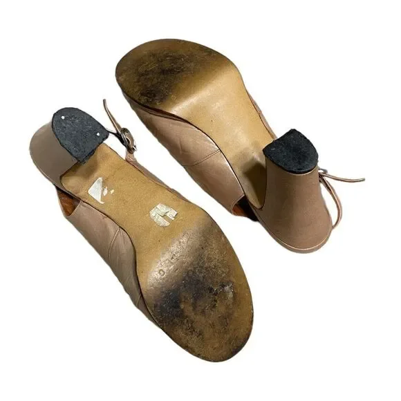 Vintage Beige Leather Heeled Slingback Sandals - Bloomingdale’s - Picture 8 of 10